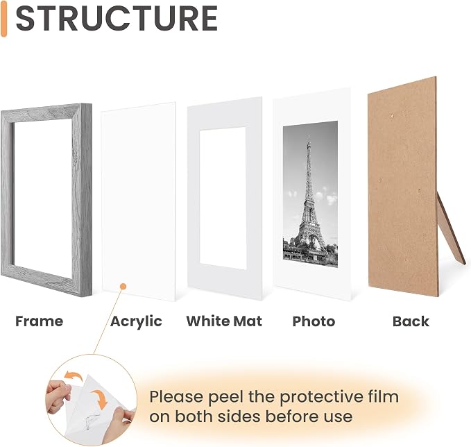 upsimples 5x7 Picture Frame Set of 10, Display Pictures 4x6 with Mat or 5x7 Without, Multi Photo Frames Collage for Wall or Tabletop Display, Gray | Small Frame Fit 4x6 and 5 x 7 Photos, Wall or Tabletop Display, For Gallery Hallway Living Room, For Ch...