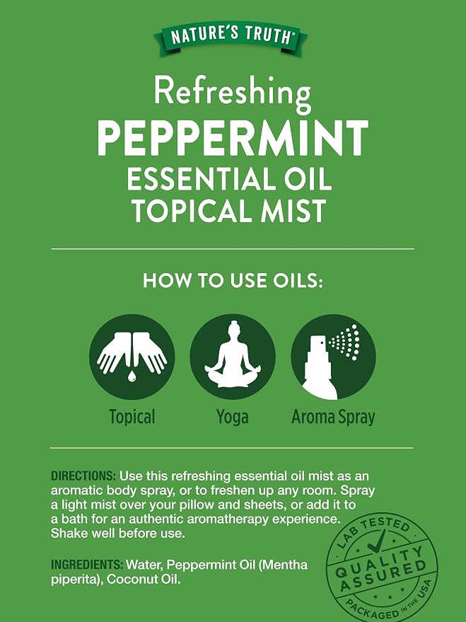 Nature's Truth Peppermint Essential Oil Spray | 2.4 Fluid Ounces | for Aromatherapy | Plant Based, Non-GMO & Gluten Free