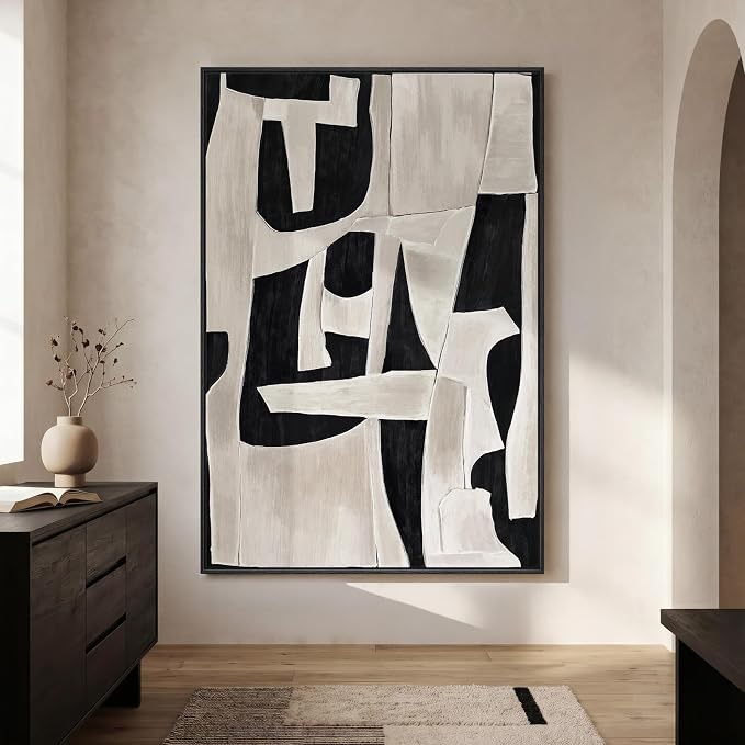 Extra Large Framed Black and White Abstract Wall Art for Living Room, Modern Canvas Prints Paintings Artwork for Walls, Minimalist Black Beige Pictures for Bedroom Dining Hallway Wall Decor 40x60 In