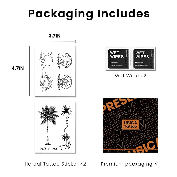 Semi Permanent Tattoo, Long Lasting Tropical Palm Tree Temporary Tattoos For Men Women Arm Calf, Realistic Moon Sun Wave Shell Fake Tattoo, Waterproof, Non-Reflective, 2 Sheets