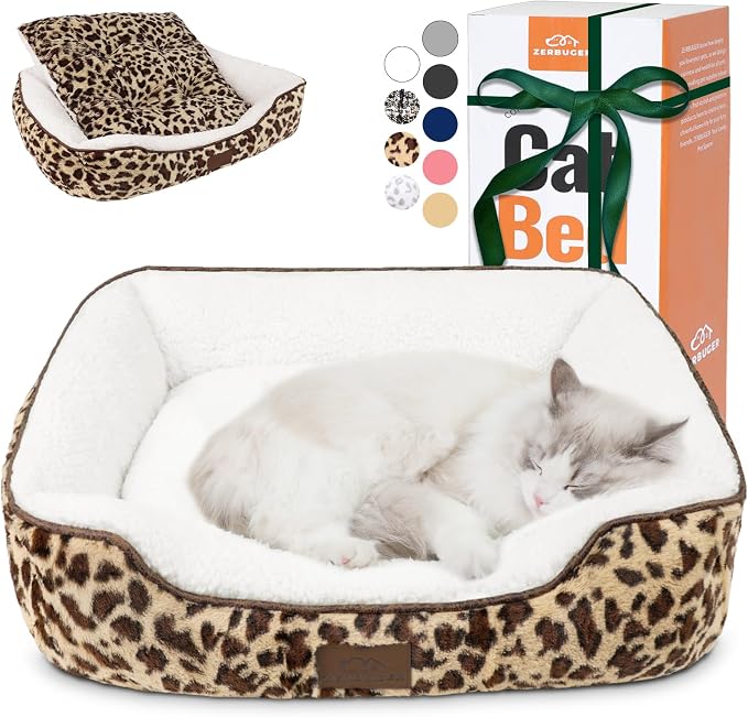 Zerbuger 25in Leopard Rectangle Cat Dog Bed Machine Washable Sleeping Sofa | for Large Medium Small Pets Indoor Outdoor, Non-Slip Bottom Soft Puppy Bed Durable Orthopedic Calming Pet Cuddler