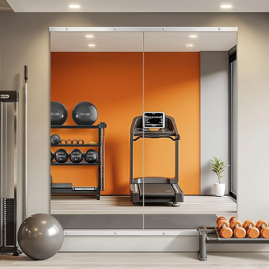 Home Gym Mirror for Wall, 56x28x2PCS Frameless Full Length Mirror, Silver | HD Shatterproof Glass, Easy Wall Mount, Large Body Mirrors for Home Gym, Workout, Bedroom, Garage