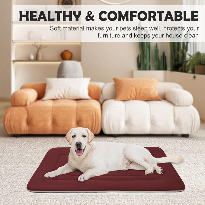 Dog Bed Soft Dog Crate Bed Pad Mat, 36 in Non Slip Bottom Washable Beds for Medium and Large Dogs, Pet Bed Mattress Kennel Pad, Dark Red