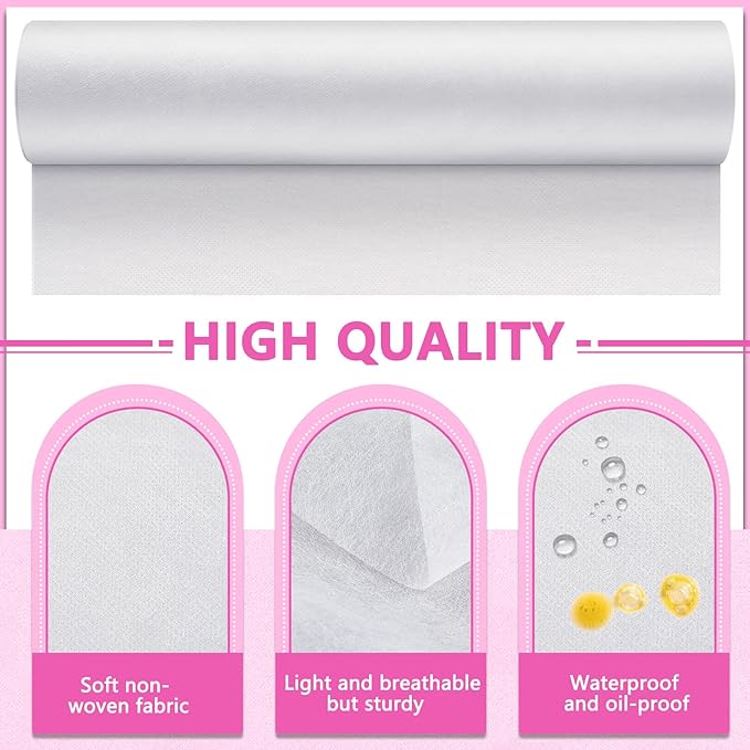 Tudomro 2 Rolls Disposable Non Woven Bed Sheets 24 x 71 Inch Massage Table Paper Covers Non Woven Fabric Massage Sheets Waterproof Spa Breathable Bed Cover for Beauty Salon (White,Pink)
