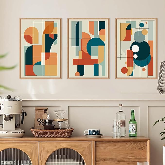FWIEXA Mid Century Modern Wall Art Set Framed, Modern Canvas Art Wall Decor, Large Abstract Wall Painting, 3 Piece 16x24 Inches Artwork for Living Room, Bedroom, Office