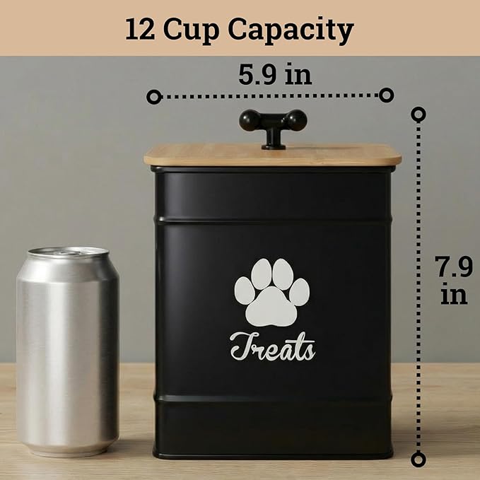 Dog Treat Container Airtight, 6"W x 8"H, Powder Coated, 12 Cup Capacity