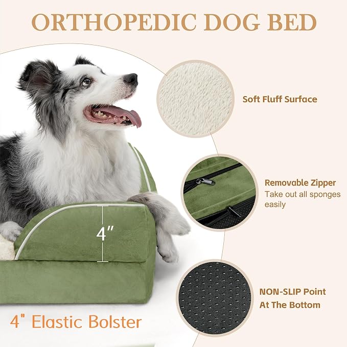 Comfort Expression Orthopedic Dog Beds for Large Sized Dog with Bolster | Waterproof Dog Couch Bed with Washable Cover & Non-Slip Bottom, Supportive Egg Crate Foam Large Pet Bed, 38x25 Inch