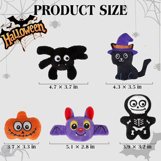 EXPAWLORER 5Pcs Halloween Catnip Toys for Cats-Pumpkin, Bat, Spider, Skeleton & Witch Cat, Cat Chew Toy with Crinkle Paper for Interactive Play & Relieve Boredom, Perfect for Teething Exercise & Gift
