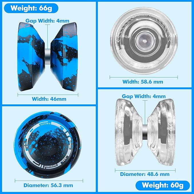 WATIEOBOOyoyo 2-Piece Set - P02+M18 Crystal Yo yo and M18 Camouflage (Black and Blue) yoyo, Suitable for Beginners, and Professional Adults Trick Yoyo, Competition and Performance yo yo