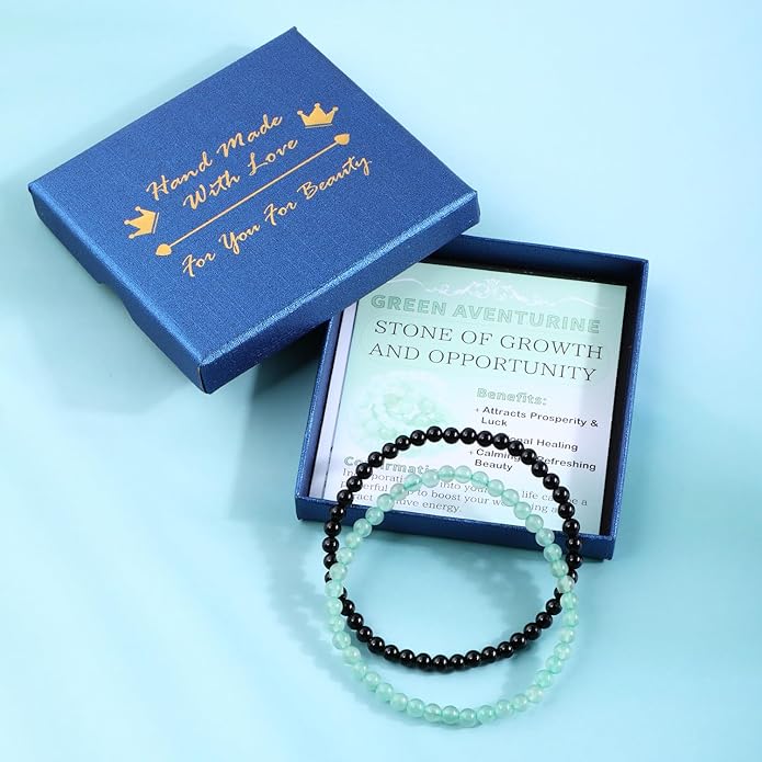 NCB 2.3-Piece 4mm Natural Crystal Gemstone Stretch Bracelets – Handmade Reiki Energy Healing Jewelry for Meditation,Yoga, Unisex