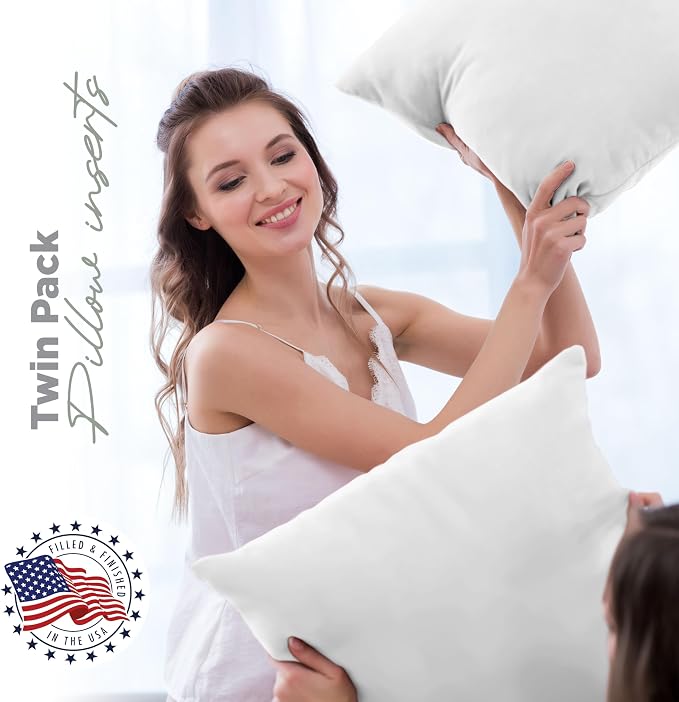 2-Pack Decorative Throw Pillow Inserts 14" x 14" – Soft, Supportive & Fluffy Cushion Fillers – Cotton Blend Cover with Plush Polyester Fill – Perfect for Sofa, Bed & Living Room – White