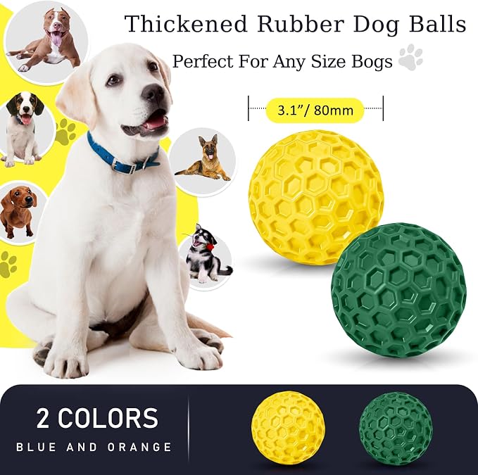 2 Pack Indestructible Squeaky Dog Balls for Aggressive Chewers, Interactive Dog Toys for Teething, Relieving Anxiety. Chew Toy for Large, Medium Breeds, Outdoor Rubber Balls.