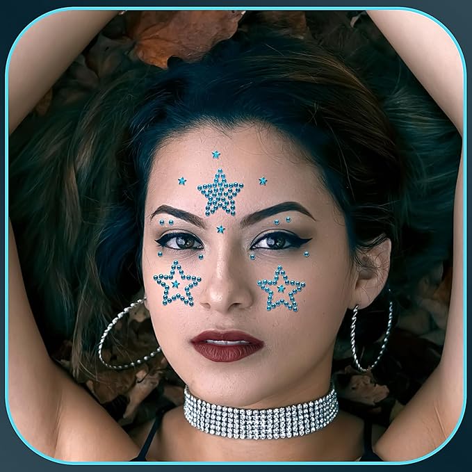 3Sheets Star Gem Stickers Jewels for Crafts, Face Makeup - Self Adhesive Rhinestone Jewel Stickers, Stick on Gems Rhinestones for Crafts, Craft Supplies for Kids (10.Water Blue Star)