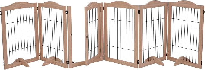 Arf Pets Freestanding Dog Gate with Door, 6 Panel 360° configurable Wooden Wire Fence, 132" Wide, 31.5" Tall, Foldable, Five Support Feet Included, for The House - Indoor Use