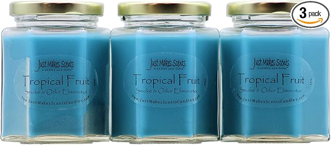 3 Pack - Tropical Fruit Scented Smoke and Odor Neutralizing Candle - Hand Poured in The USA by Just Makes Scents