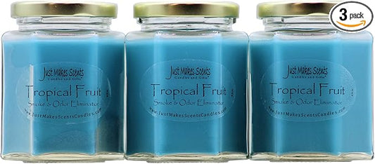 3 Pack - Tropical Fruit Scented Smoke and Odor Neutralizing Candle - Hand Poured in The USA by Just Makes Scents