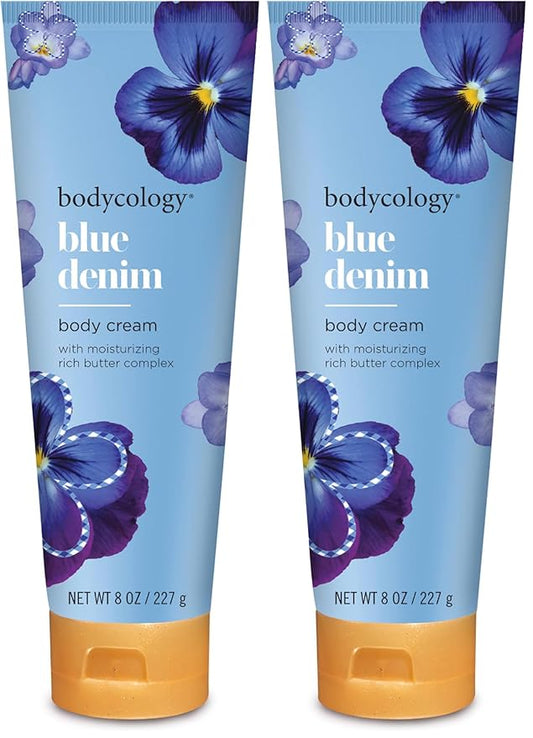 Bodycology Shea Butter Body Cream, Blue Denim, 8 oz (Pack of 2)