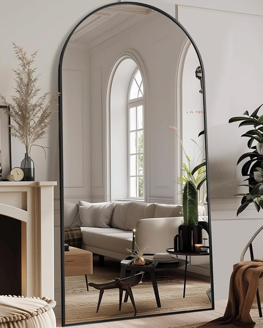 Antok 81" x41” Arched Full Length Floor Mirror, Black Aluminum Frame, Free Standing/Wall Mount/Leaning for Bedroom, Living Room, Dressing Room