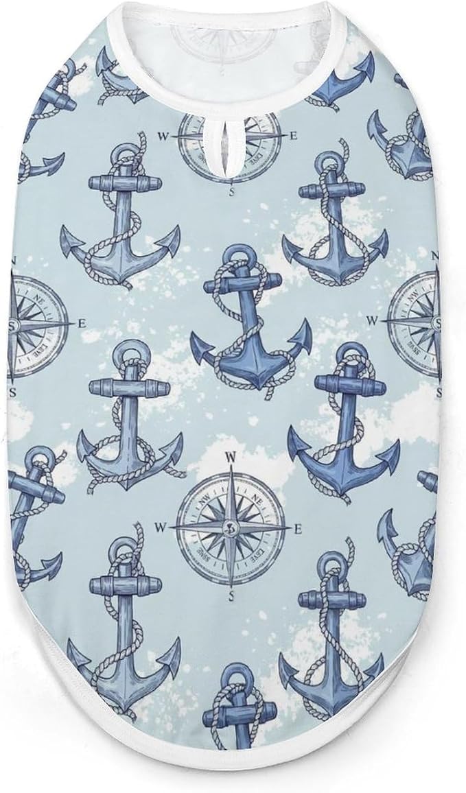 Fashion Cat Shirt Dog Tank Tops Pet Soft Breathable Clothes Cute Decor Anchor Nautical Compass