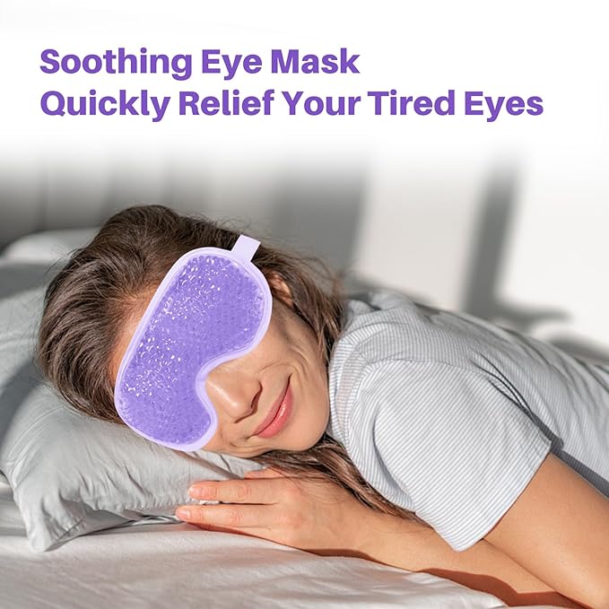 Permotary 2PCS Ice Gel Eye Mask - Hot Cold Therapy Cooling Beads, Reusable Compress Pack for Puffiness, Dark Circles, Bags, Dry Eyes, Headaches, Migraines, Stress Relief