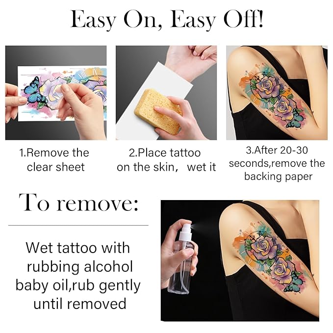 77 Temporary Tattoos for Women, Colorful Constellation Animal Flower Half Arm Fake Tattoos, Realistic Planet Lion Butterfly Rose Peony Tattoo Design