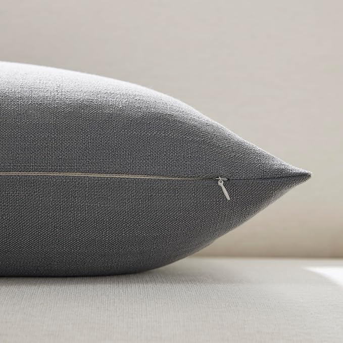 Meekio Set of 2 Gray Throw Pillow Covers 20x20, Modern Farmhouse Linen Blend Decorative Pillow Covers for Couch Sofa Bed, Neutral Home Decor
