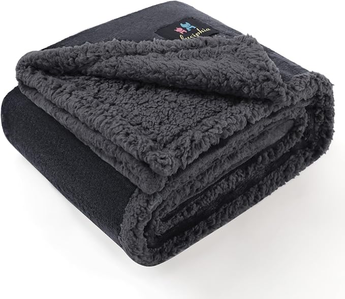 Luciphia Waterproof Bed Blanket Washable,Soft Sherpa Fleece Puppy Reversible Throw Blankets for Small Dog Cat,Furniture Cover Protector Couch Bed from Liquid Pee and Pet Fur, Grey, 40" x 28"