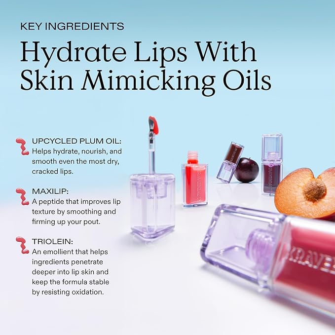 KraveBeauty Plumptuous Lip Jelly 0.24 fl oz, Antioxidant-rich Lip Oil with a Sheer & Buildable Tint, Non Sticky Formula For Fuller Looking Lips, Vegan & Cruelty Free, Guava Blush
