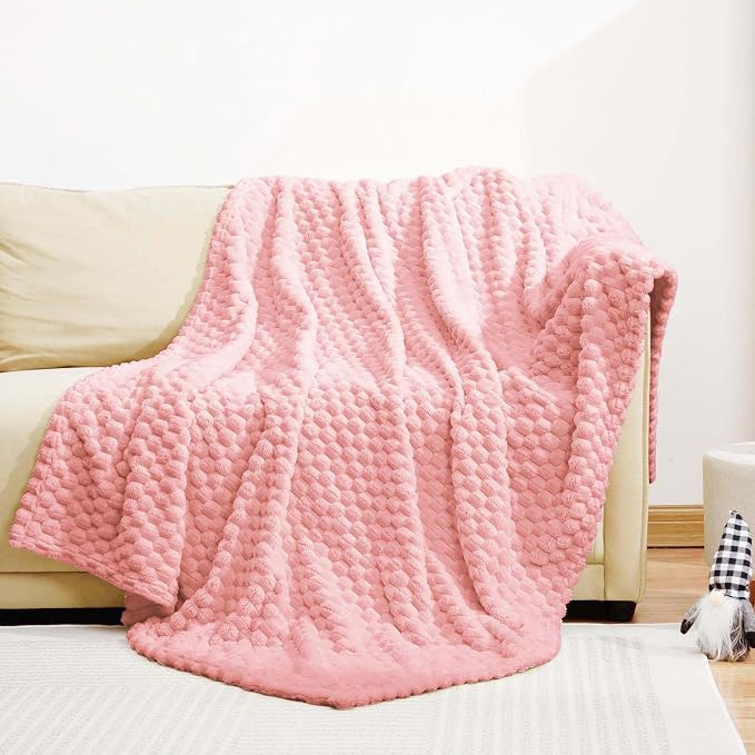 Excervent Hexagon Jacquard Throw Blanket for Bed, 50x70 Inches, Baby Pink | Decorative Fuzzy Flannel Fleece Throw Blanket for Sofa Bed Couch, Super Soft Cozy, Suitable for All Seasons