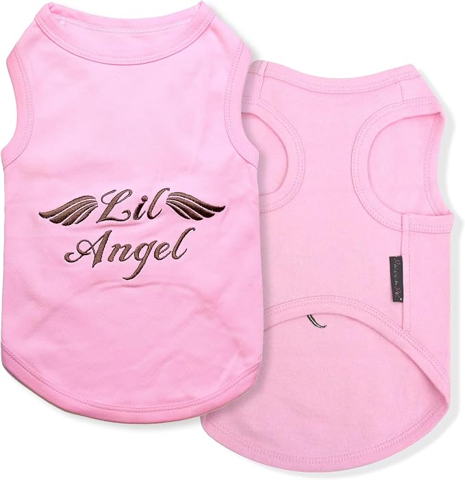 Parisian Pet Dog Shirt – 100% Cotton Lil Angel Shirts for Large Dogs – Pink Sleeveless Puppy Clothes – Breathable and Lightweight Girl Dog Clothes - Stretchy Pet Apparel - Summer Tshirts for Dogs