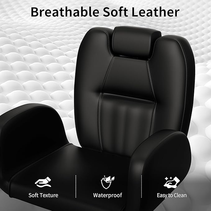 Baasha Ergonomic Black & Gold Salon Chair - 135° Reclining All Purpose Hydraulic Hair Chair for Hair Styling, Braiding, Makeup, Washing & Men's Shaving - 440 lbs Cap.
