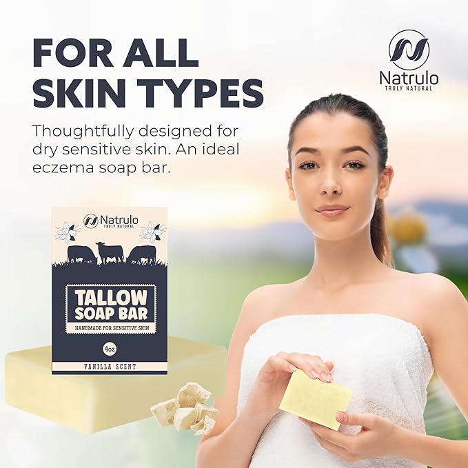 Beef Tallow Soap Bar – All Natural Grass Fed Tallow Soap Vanilla – Moisturizing Face & Body Wash Great for Eczema, Dry, Itchy, Sensitive Skin – Handcrafted Bath Soap for Adults, Kids, Made in USA