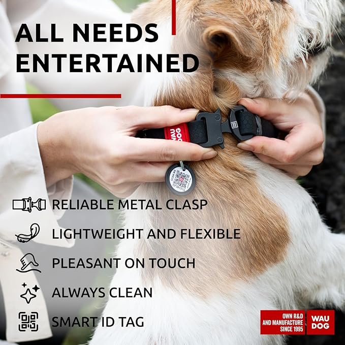 WAUDOG Waterproof Dog Collar Airtag Holder QR Tag Small Medium Large Dogs | Water and Dirt Resistant, Quick Dry QR Pet Tag Adjustable Durable Comfort for Male and Female Dogs Outdoor Walking Training