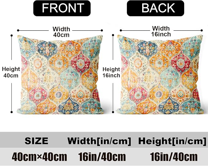 Boho Throw Pillow Covers 16x16 inch Set of 2,Soft Pillowcases Bohemia Carpet Printing Pattern Decorative Sofa Living Room Bed Square Pillow Case Cushion Cover-Cream Color