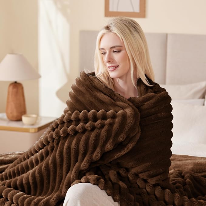 EXQ Home Gentle Soft Fleece Throw Blanket – Cozy Lightweight Blanket for Couch Bed – All-Season Warm Fuzzy Flannel Blanket for Women Mom Her – Gifts for Birthday (90"x90",Brown)