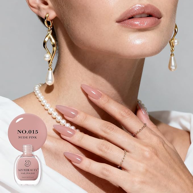 AZUREBEAUTY Nude Pink Nail Polish – Quick Dry, Long-Lasting, Natural Glossy Finish for DIY Manicure & Nail Art, Salon Quality, 10ml for Women