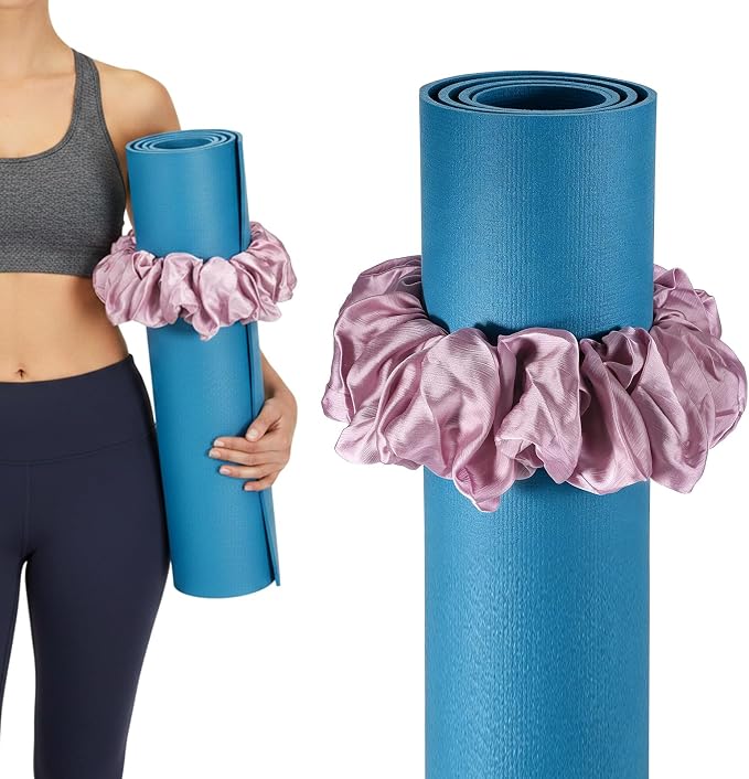 Yoga Scrunchie Style Yoga Strap Cute yoga Mat Holder Stretchable Mat Strap Band Silk Fabric yoga Accessories for All Standard Mats Women Men Sports Gifts(mats Not Included)
