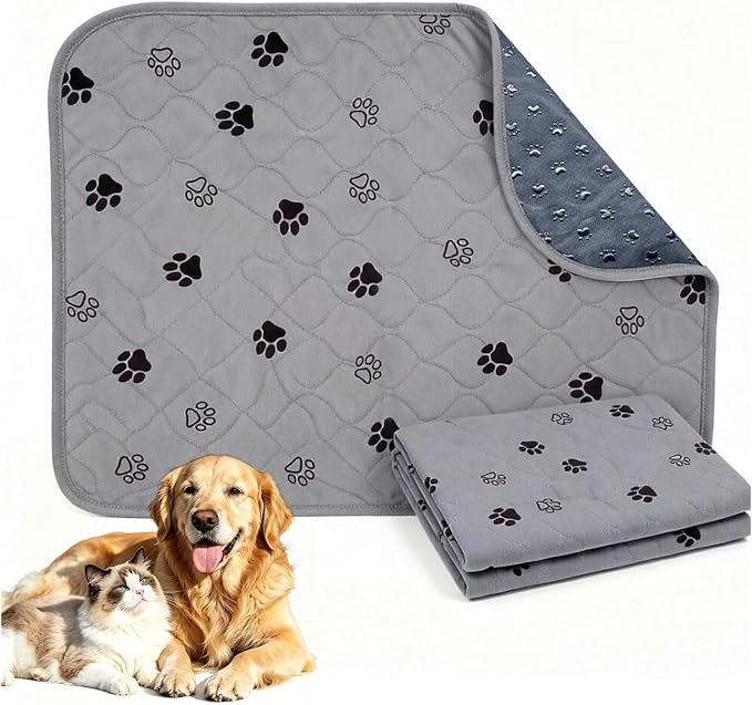 Puppy Pee Pads with Pheromones,Washable and Reusable Pee Pads for Dogs,Waterproof and Leak-Proof,Non-Slip Base Training Pads Suitable for Home,Travel and Dog Crates(Gray Paw,M:31.5*27.6in)