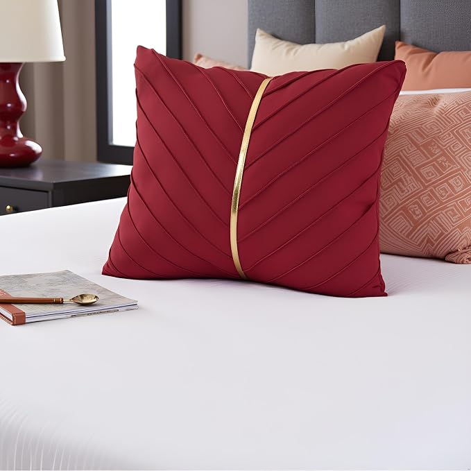 Velvet Throw Pillow Covers 16x16 inch Pack of 2 Gold Decor Red