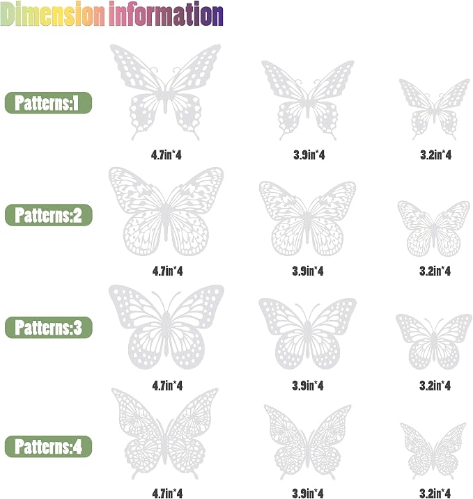 SAOROPEB 3D Butterfly Wall Decor 48 Pcs Pearl White Butterfly Decorations | 4 Styles 3 Sizes, Birthday Decorations Butterfly Party Decorations Butterfly Cake Decorations-Removable Butterfly Stickers