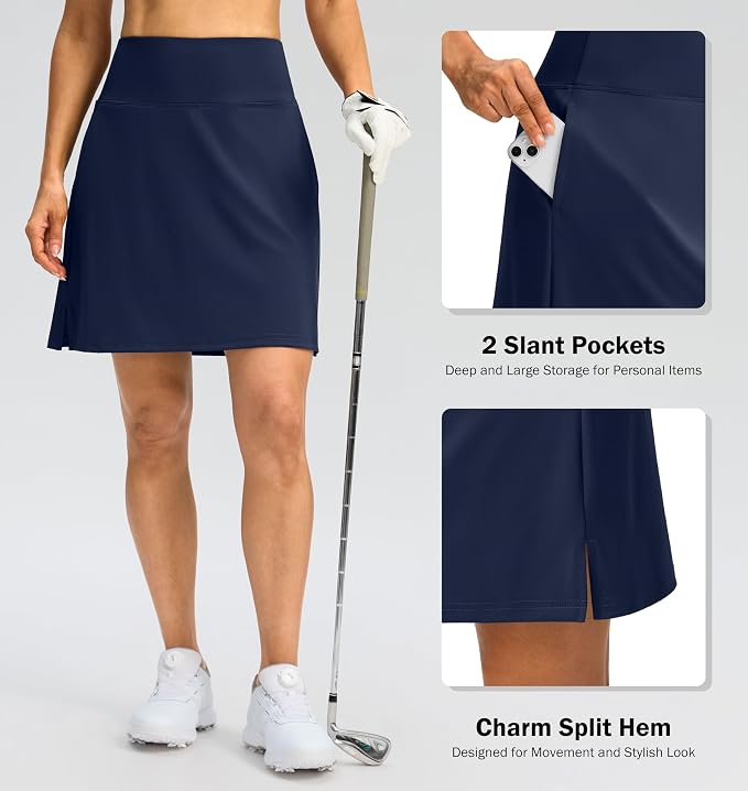 18" Skorts for Women 3 Pockets High Waist Long Athletic Tennis Skirt Golf Skort for Casual Summer Travel