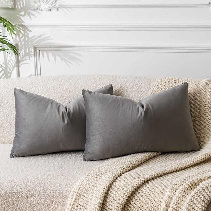 14x24 Pillow Covers Set of 2 Decorative Velvet Throw Pillow Covers,Grey | Luxury Soft Cushion Covers with Invisible Zipper for Couch Sofa Bed Living Room Bedroom Home Decor