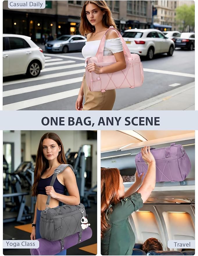 Small Gym Bag for Women with Yoga Mat Holder and Wet Compartment, Mini Gym Duffle Bag Yoga Bag with Water Bottle Pocket for Workout Travel, Purple