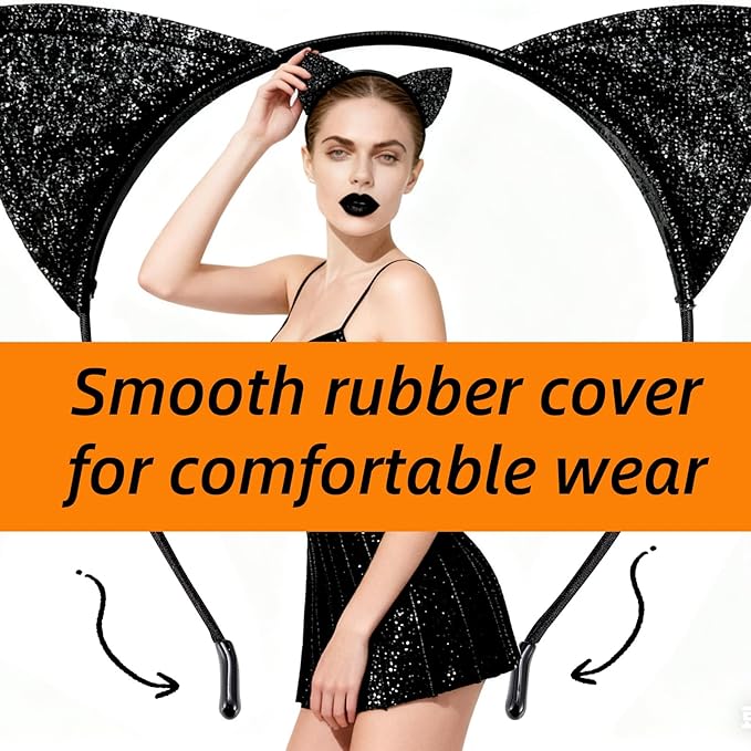 Halloween Black Cat Makeup Kit, Ears Headband, Lipstick, Professional Costume Accessories for Balck Cat Cosplay Party SFX Makeup