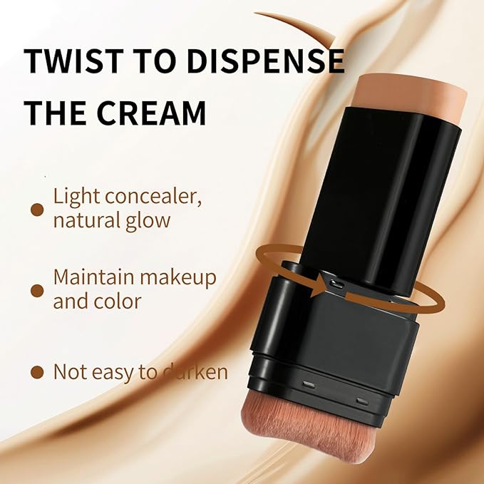 Foundation Stick, 2 in 1 Dual-Ended Long-Lasting Concealer Korean Foundation Contour Stick, Waterproof Contouring foundation with Brush, Full Coverage Matte Finish for Face Makeup(05#DEEP WHEAT COLOR)