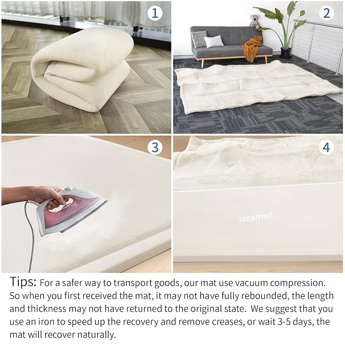 Extra Large 79"x118" Baby Activity Play Mat for Floor, 1.3" Thick Elasti Foam for Tummy Time & Crawling, Non-Slip Nursery Rug for Infants, Toddlers & Kids, Tatami Style Mat for Yoga, Living Room, Classroom & Playroom(Cream)