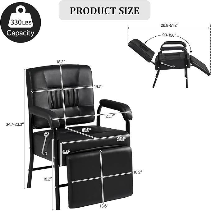 Shampoo Chair with Footrest for Salon,Adjustable Reclining Up to 90-150°Salon Seat for Barber Equipment,Hair Stylist,Leather Shampoo Bowl Spa Beauty Equipment for Beauty Shop