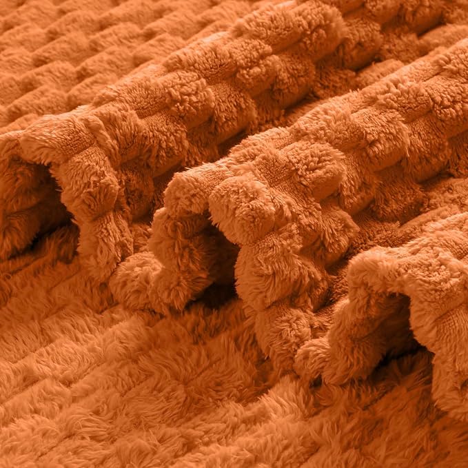 Excervent Hexagon Jacquard Throw Blanket for Bed, 50x60 Inch, Burnt Orange | Decorative Fuzzy Flannel Fleece Throw Blanket for Sofa Bed Couch, Super Soft Cozy, Suitable for All Seasons