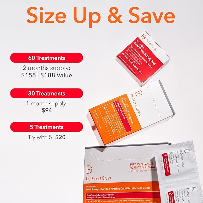 Dr. Dennis Gross Alpha Beta Extra Strength Daily Peel: for Oily Skin, Uneven Tone or Texture, Wrinkles or Enlarged Pores (30 Treatments)