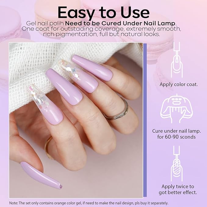 modelones Purple Gel Nail Polish Purple Gel Polish Lavender Periwinkle Nail Polish Soak Off U v LED Pale Macaron Colors Summer Nail Art DIY Manicure at Home Gift for Women 15 ML